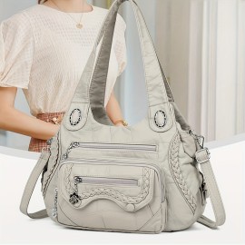 Women'S Retro Y2K Punk Style Tote Handbag with Multiple Pockets - & Vintage 2000s Fashion Crossbody Bag, Golden-Tone Hardware & Detachable Strap, Zipper Closure For Dates, Parties, Casual Outings (, Light Brown, Sky, Solid Color Design