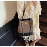 1pc Women's Retro Bucket Bag with Golden-Tone Hardware & Chain Strap - Elegant Golden-Tone Hardware, Buckle Closure, Lining - Coffee Brown/Light Brown/Gray/Black Handbag for Casual & Formal Events - Versatile Everyday & Special Occasion Bag - Korean Fashion Messenger Bag with Detachable Strap, Structured Design & Golden-Tone Hardware - Early Autumn Model, Nylon Handbags For Women, Shoulder Bags For Women Elegant Classy, Designer Bags For Women High Quality, Mini Handbag,