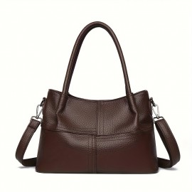 Black Lychee Pattern Women's Handbag, Dual-Use Tote and Crossbody Bag for Mom with Large Capacity & Multiple Compartments - Vintage Textured Shoulder Purse Suitable for Office Workplace Daily Shopping Casually Outing Moms with s Light Business Occasions