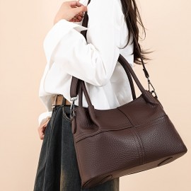 Black Lychee Pattern Women's Handbag, Dual-Use Tote and Crossbody Bag for Mom with Large Capacity & Multiple Compartments - Vintage Textured Shoulder Purse Suitable for Office Workplace Daily Shopping Casually Outing Moms with s Light Business Occasions