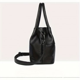 Black Lychee Pattern Women's Handbag, Dual-Use Tote and Crossbody Bag for Mom with Large Capacity & Multiple Compartments - Vintage Textured Shoulder Purse Suitable for Office Workplace Daily Shopping Casually Outing Moms with s Light Business Occasions