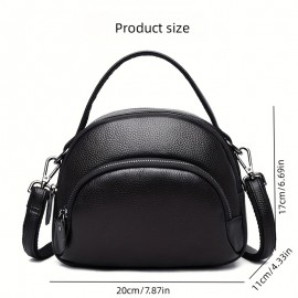 [Casual Leather Crossbody Messenger Bag] Genuine Leather Crossbody Bag for Women, Casual Solid Color Zippered Messenger Bag with Polyester Lining, Fashionable and Versatile from Guangzhou