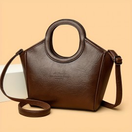 Burgundy/Black/Olive Green/Coffee Brown/Light Brown/Ivory Vintage Women's Shoulder Bag - Stylish Casual Shopping Handbag with Detachable Strap, Zip Closure, and Nylon Lining, Travel Shoulder Purse | Minimalistic Branding | Oiled Edge Construction, Novelty Purse