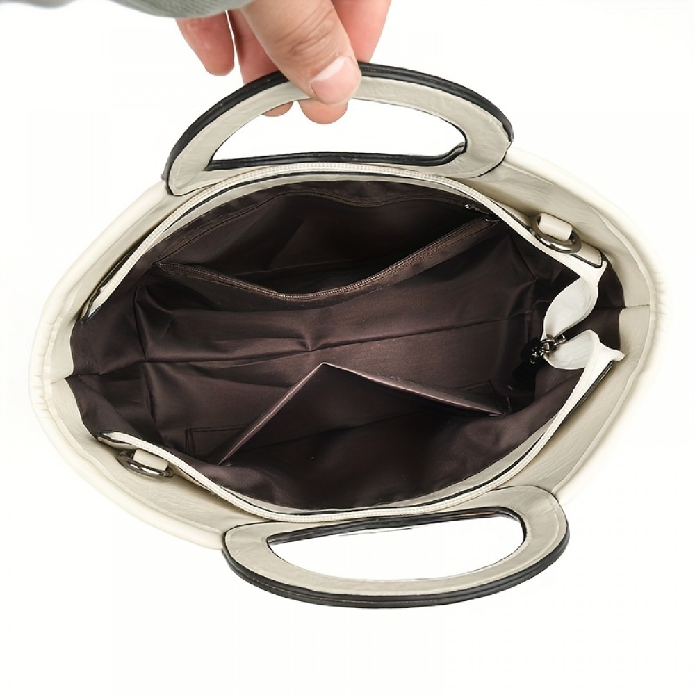 Burgundy/Black/Olive Green/Coffee Brown/Light Brown/Ivory Vintage Women's Shoulder Bag - Stylish Casual Shopping Handbag with Detachable Strap, Zip Closure, and Nylon Lining, Travel Shoulder Purse | Minimalistic Branding | Oiled Edge Construction, Novelty Purse