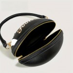 Fashion Football Shaped Handbag, Sports Theme Crossbody Bag with Adjustable Strap, Lightweight Zippered Tote with Polyester Lining, Positioning Print, Edge Paint Detail - Available in Black, White, Light Brown, Earthy Yellow