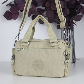 BO Women's Korean- Inspired Multi-Pocket Crossbody Bag - Lightweight Nylon Messenger Purse with Adjustable Wide Strap, Golden-Tone Hardware & Korean Brand Logo-Like Emblem, Mustard Yellow/Dark Blue/ Grey/Navy, School, Travel,