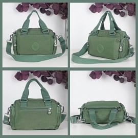 BO Women's Korean- Inspired Multi-Pocket Crossbody Bag - Lightweight Nylon Messenger Purse with Adjustable Wide Strap, Golden-Tone Hardware & Korean Brand Logo-Like Emblem, Mustard Yellow/Dark Blue/ Grey/Navy, School, Travel,