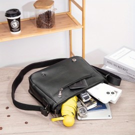 Men'S Genuine Crossbody Bag - Sleek Black Versatile Shoulder & Handbag with Adjustable Strap, Multiple Compartments, and Secure Zipper Closure for Casual or Professional Use, Crossbody Purse, Business Casual Bag, Textured Finish