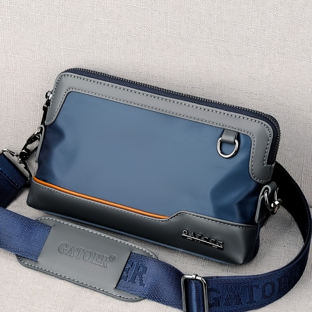 Men'S Premium Oxford Fabric Crossbody Bag with Adjustable Strap - Multi-Compartment Casual Shoulder Bag for Everyday Commute & Outings, Royal Blue with Orange Accents - Ideal Gift for Boyfriend & Family, Crossbody Purse, Versatile Travel Purse, Modern Accessory, Durable Construction, Compact Purse, Urban Commuters, Daily Essentials, Sleek Design, Sturdy Construction, Urban Professionals