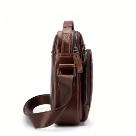 [Leather Crossbody Bag] Deep Brown Leather Crossbody Bag | Men's Genuine Top-Grain Cowhide Messenger Bag with Adjustable Strap, Multi-Compartment Phone Holder, Card Slots & Cash Pocket for Everyday Use, Work, Travel
