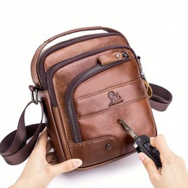 [Genuine Leather Crossbody Bag] Niu Genuine Leather Crossbody Bag with Adjustable Shoulder Strap, Double Compartment Design - Premium Top-Grain Leather, Multiple Zipper Pockets & Ergonomic Padded Back - Stylish Unisex Bag for Daily Commute, Valentine's Day, Father's Day Gifts (Deep Brown), Best for Christmas