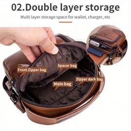 [Genuine Leather Crossbody Bag] Niu Genuine Leather Crossbody Bag with Adjustable Shoulder Strap, Double Compartment Design - Premium Top-Grain Leather, Multiple Zipper Pockets & Ergonomic Padded Back - Stylish Unisex Bag for Daily Commute, Valentine's Day, Father's Day Gifts (Deep Brown), Best for Christmas