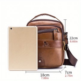 [Genuine Leather Crossbody Bag] Niu Genuine Leather Crossbody Bag with Adjustable Shoulder Strap, Double Compartment Design - Premium Top-Grain Leather, Multiple Zipper Pockets & Ergonomic Padded Back - Stylish Unisex Bag for Daily Commute, Valentine's Day, Father's Day Gifts (Deep Brown), Best for Christmas