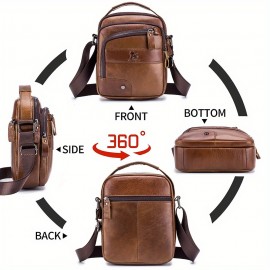 [Genuine Leather Crossbody Bag] Niu Genuine Leather Crossbody Bag with Adjustable Shoulder Strap, Double Compartment Design - Premium Top-Grain Leather, Multiple Zipper Pockets & Ergonomic Padded Back - Stylish Unisex Bag for Daily Commute, Valentine's Day, Father's Day Gifts (Deep Brown), Best for Christmas