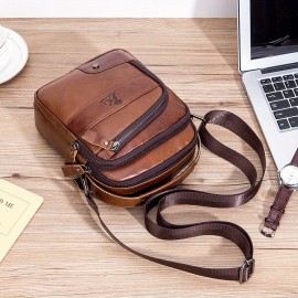 [Genuine Leather Crossbody Bag] Niu Genuine Leather Crossbody Bag with Adjustable Shoulder Strap, Double Compartment Design - Premium Top-Grain Leather, Multiple Zipper Pockets & Ergonomic Padded Back - Stylish Unisex Bag for Daily Commute, Valentine's Day, Father's Day Gifts (Deep Brown), Best for Christmas