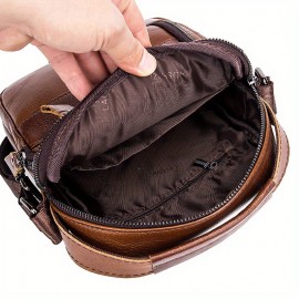 [Genuine Leather Crossbody Bag] Niu Genuine Leather Crossbody Bag with Adjustable Shoulder Strap, Double Compartment Design - Premium Top-Grain Leather, Multiple Zipper Pockets & Ergonomic Padded Back - Stylish Unisex Bag for Daily Commute, Valentine's Day, Father's Day Gifts (Deep Brown), Best for Christmas