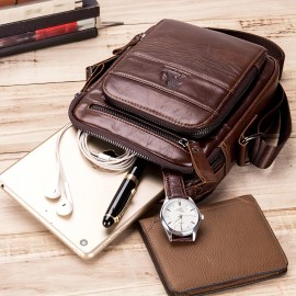 Double-layer business crossbody bag, portable shoulder bag casual bag, unisex Genuine Leather crossbody, top layer Genuine Leather square bag, Genuine Leather single-shoulder handbag, suitable for Valentine's Day, Teacher's Day, back-to-school, graduation, and Christmas gifts