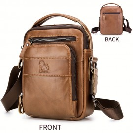 Double-layer business crossbody bag, portable shoulder bag casual bag, unisex Genuine Leather crossbody, top layer Genuine Leather square bag, Genuine Leather single-shoulder handbag, suitable for Valentine's Day, Teacher's Day, back-to-school, graduation, and Christmas gifts