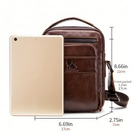 Double-layer business crossbody bag, portable shoulder bag casual bag, unisex Genuine Leather crossbody, top layer Genuine Leather square bag, Genuine Leather single-shoulder handbag, suitable for Valentine's Day, Teacher's Day, back-to-school, graduation, and Christmas gifts