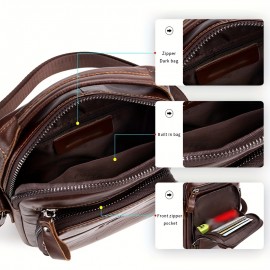 Double-layer business crossbody bag, portable shoulder bag casual bag, unisex Genuine Leather crossbody, top layer Genuine Leather square bag, Genuine Leather single-shoulder handbag, suitable for Valentine's Day, Teacher's Day, back-to-school, graduation, and Christmas gifts