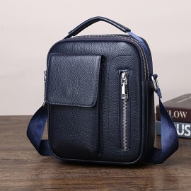 Genuine Leather Men'S Crossbody Bag with Adjustable Strap - Sleek Black Shoulder Bag for Travel, Commuting & Daily Use, Secure Buckle Closure, Perfect Christmas Gift, Travel Bag, Minimalist Design, Durable Construction