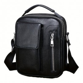 Genuine Leather Men'S Crossbody Bag with Adjustable Strap - Sleek Black Shoulder Bag for Travel, Commuting & Daily Use, Secure Buckle Closure, Perfect Christmas Gift, Travel Bag, Minimalist Design, Durable Construction