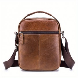 Genuine Leather Crossbody Bag with Adjustable Strap & Multiple Pockets - Deep Brown Vertical Unisex Shoulder Bag for Men & Women, Durable Everyday Commute & Holiday Gifts (Valentine's Day, Father's Day, Christmas), Crossbody Purse, Soft Texture Leather, Casual Outing, Sleek Design, Premium Material, Men's Accessory