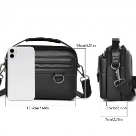 Men'S Minimalist Shoulder Bag, Black Crossbody Messenger Handbag with Adjustable Strap for Daily Commute, No Wash, No Print Design