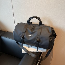 Men's Large Capacity Gym Duffel Bag - Sleek Black Adjustable Shoulder Straps, Durable Fabric for Travel, Business & Daily Commute - Spacious Sport Bag with Multiple Compartments, Gym Bag, Highend Texture, Workout Gear, Modern Design, Premium Material, Fitness Enthusiasts