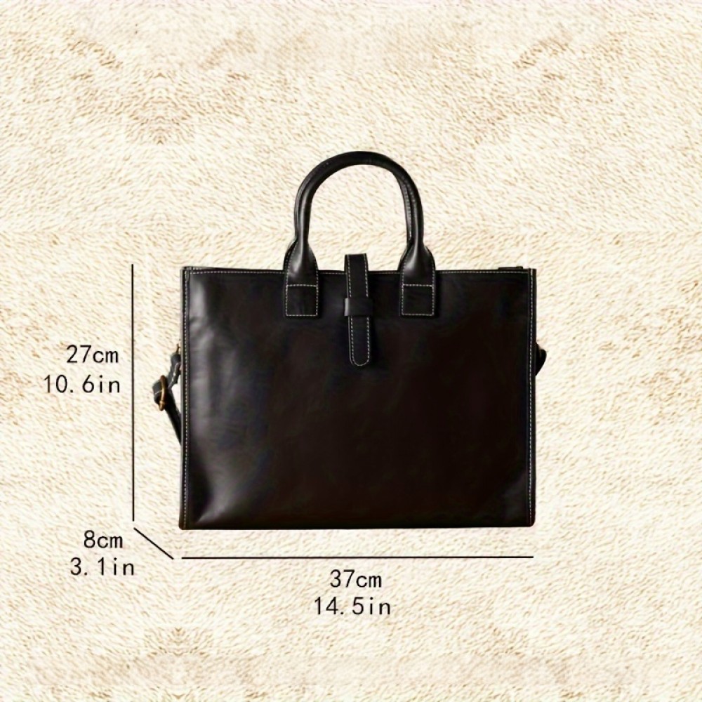 Men'S Genuine Leather Briefcase - Vintage Large Capacity Shoulder Bag with Adjustable Strap, Black & Brown, Durable for Business, Commuting, and Everyday Use, Commuting Accessory | Vintage Style Bag | Genuine Leather Bag, Large Capacity Bag, Small Briefcase For Men, Laptop Bag For Men