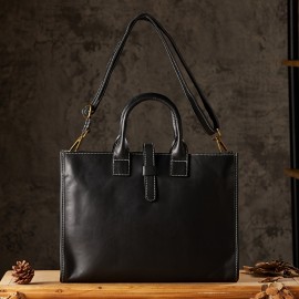 Men'S Genuine Leather Briefcase - Vintage Large Capacity Shoulder Bag with Adjustable Strap, Black & Brown, Durable for Business, Commuting, and Everyday Use, Commuting Accessory | Vintage Style Bag | Genuine Leather Bag, Large Capacity Bag, Small Briefcase For Men, Laptop Bag For Men