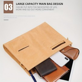 Vintage Genuine Leather Briefcase - Retro A4 Document Holder, Stylish Shoulder & Crossbody Bag for Men, Deep Brown Crazy Horse Leather with Golden Buckle, Perfect for Daily Commute & Professional Use, Leather Purse