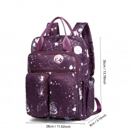 Women's Large Capacity Backpack - Stylish Purple Cosmic galaxy Backpack with Multiple Compartments, Heavy-Duty Nylon School Bag, Laptop Backpack for Women & Teens, Travel, College, Work - Space-Themed Organizer