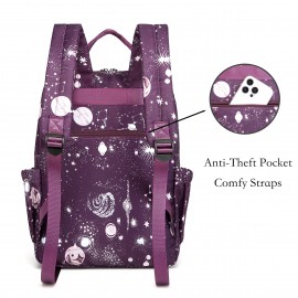 Women's Large Capacity Backpack - Stylish Purple Cosmic galaxy Backpack with Multiple Compartments, Heavy-Duty Nylon School Bag, Laptop Backpack for Women & Teens, Travel, College, Work - Space-Themed Organizer
