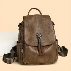 Women's Large Capacity Backpack - Backpack with Adjustable Shoulder Straps & flap closure, Elegant Brown-like, for Travel, Work, School - Everyday Carryall Bag, Versatile Carryall, Sophisticated Look, Highquality Finish, Functional Tassel, Professional Women