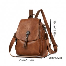 Women's Large Capacity Backpack - Backpack with Adjustable Shoulder Straps & flap closure, Elegant Brown-like, for Travel, Work, School - Everyday Carryall Bag, Versatile Carryall, Sophisticated Look, Highquality Finish, Functional Tassel, Professional Women