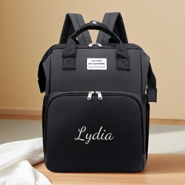 Personalized Embroidery Diaper Bag for Women, Large Capacity Mommy Backpack with Portable Foldable Design, Lightweight Travel Bag with Stroller Straps, Custom Name for Maternity, Hospital, Vacation, Outing
