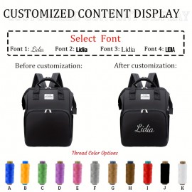 Personalized Embroidery Diaper Bag for Women, Large Capacity Mommy Backpack with Portable Foldable Design, Lightweight Travel Bag with Stroller Straps, Custom Name for Maternity, Hospital, Vacation, Outing