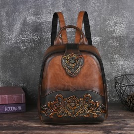 Women's Vintage Western Boho Backpack - Large Capacity Handbag with Floral & Lace-like Paisley Print, Adjustable Shoulder Straps, Golden-Tone Hardware (Coffee/Dark Brown/Tortoiseshell),, Travel