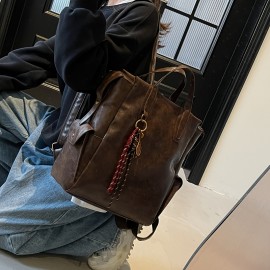 Vintage-Inspired Large Capacity Women'S Backpack - Adjustable Straps, Zipper Closure, Synthetic, Polyester Lining, Solid Color, Travel & Commute Bag, Commute Bag | Vintageinspired Bag | Synthetic Bag, Backpack for Travel