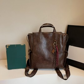 Vintage-Inspired Large Capacity Women'S Backpack - Adjustable Straps, Zipper Closure, Synthetic, Polyester Lining, Solid Color, Travel & Commute Bag, Commute Bag | Vintageinspired Bag | Synthetic Bag, Backpack for Travel