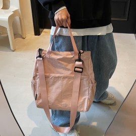 New Women'S Backpack, Double Shoulder Single Shoulder, Large Capacity, Outdoor, Simple Fashion, Zipper, Lightweight, Nylon, Polyester Lining, Removable Strap, Hand Wash, Black Beige Pink Adzuki Bean Color Options