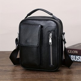 Genuine Leather Men'S Crossbody Bag with Adjustable Strap - Sleek Black Shoulder Bag for Travel, Commuting & Daily Use, Secure Buckle Closure, Perfect Christmas Gift, Travel Bag, Minimalist Design, Durable Construction