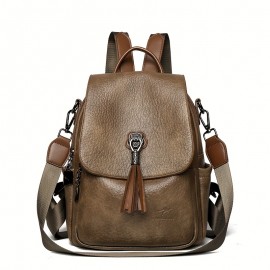 Women's Large Capacity Backpack - Backpack with Adjustable Shoulder Straps & flap closure, Elegant Brown-like, for Travel, Work, School - Everyday Carryall Bag, Versatile Carryall, Sophisticated Look, Highquality Finish, Functional Tassel, Professional Women