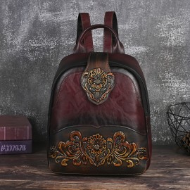 Women's Vintage Western Boho Backpack - Large Capacity Handbag with Floral & Lace-like Paisley Print, Adjustable Shoulder Straps, Golden-Tone Hardware (Coffee/Dark Brown/Tortoiseshell),, Travel
