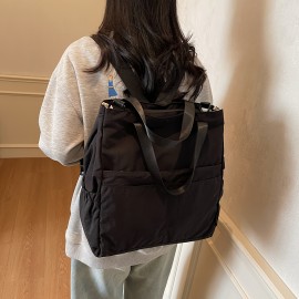 New Women'S Backpack, Double Shoulder Single Shoulder, Large Capacity, Outdoor, Simple Fashion, Zipper, Lightweight, Nylon, Polyester Lining, Removable Strap, Hand Wash, Black Beige Pink Adzuki Bean Color Options